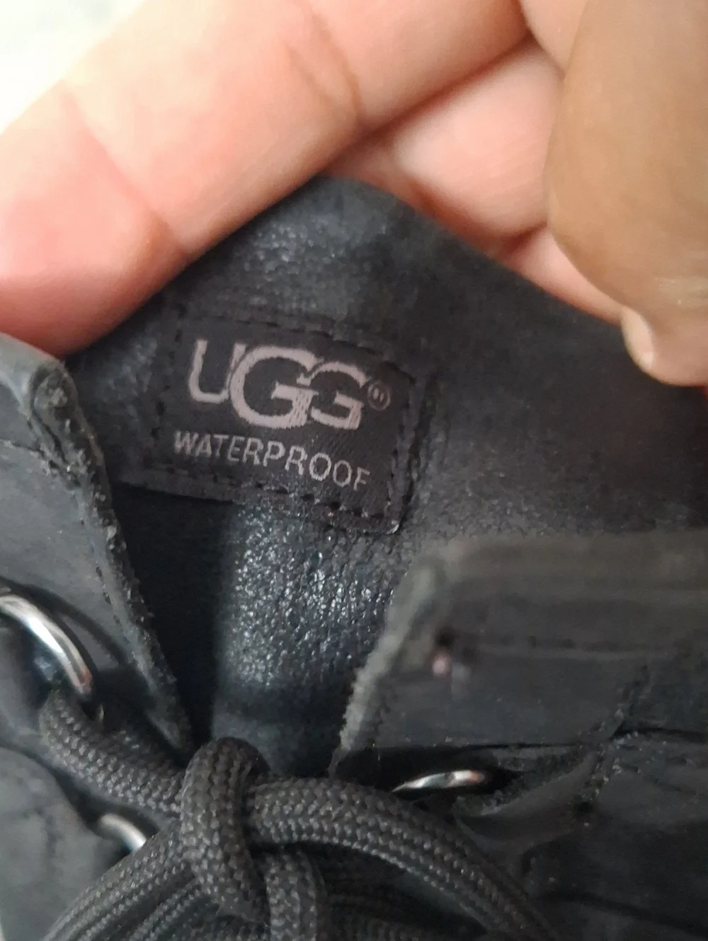 UGG Waterproof  Womens Black Lace-Up Mid-Calf Boots with Side Zippers